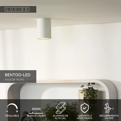 Lucide BENTOO-LED - Foco de techo - Ø 8 cm - LED Regul. - GU10 - 1x5W 3000K - Blanco - USP